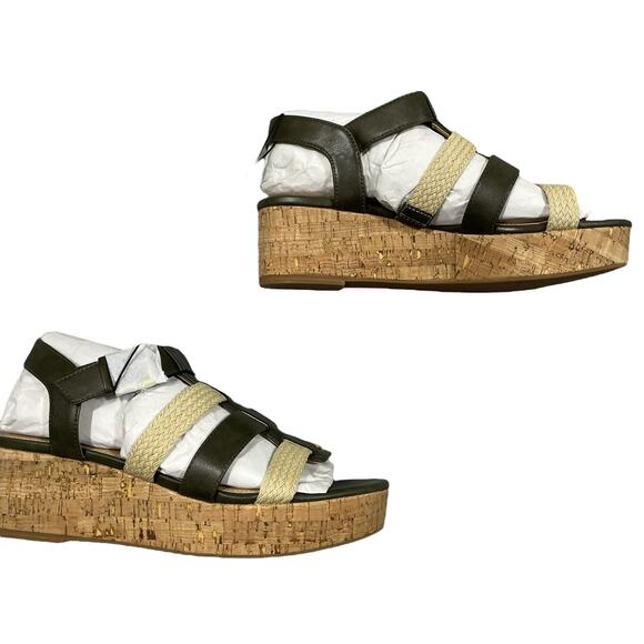 Violet & Red Capree Wedge 10 Braid Woven Cork Green Beige Olive - Picture 10 of 14